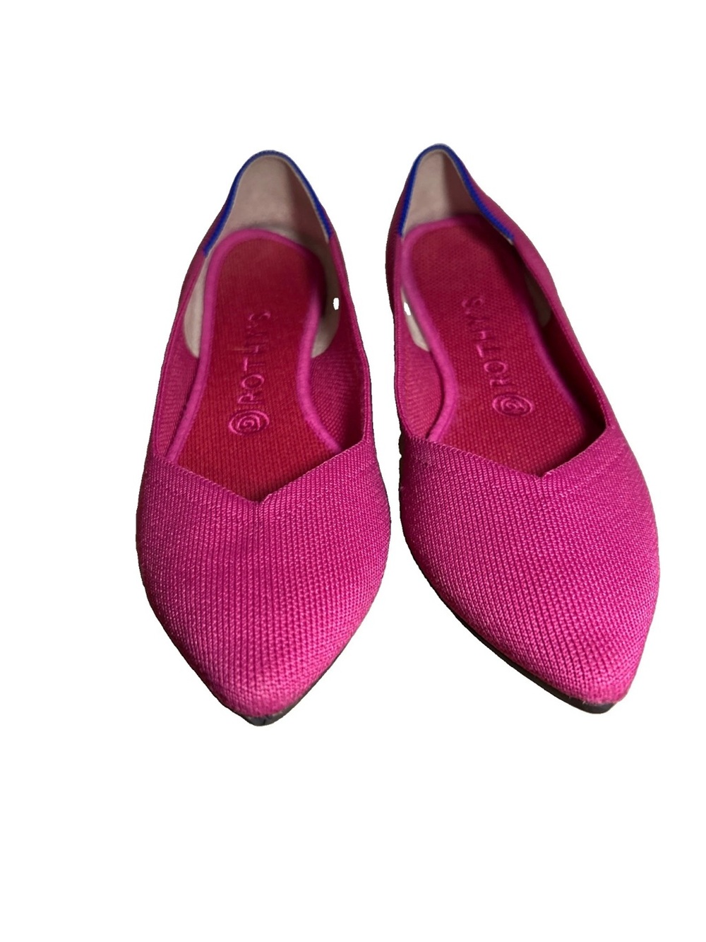 Rothy’s Women’s Knit Slip On Flats Pink & Blue Contrast Trim Pointed Toe Size 9 - Picture 12 of 13